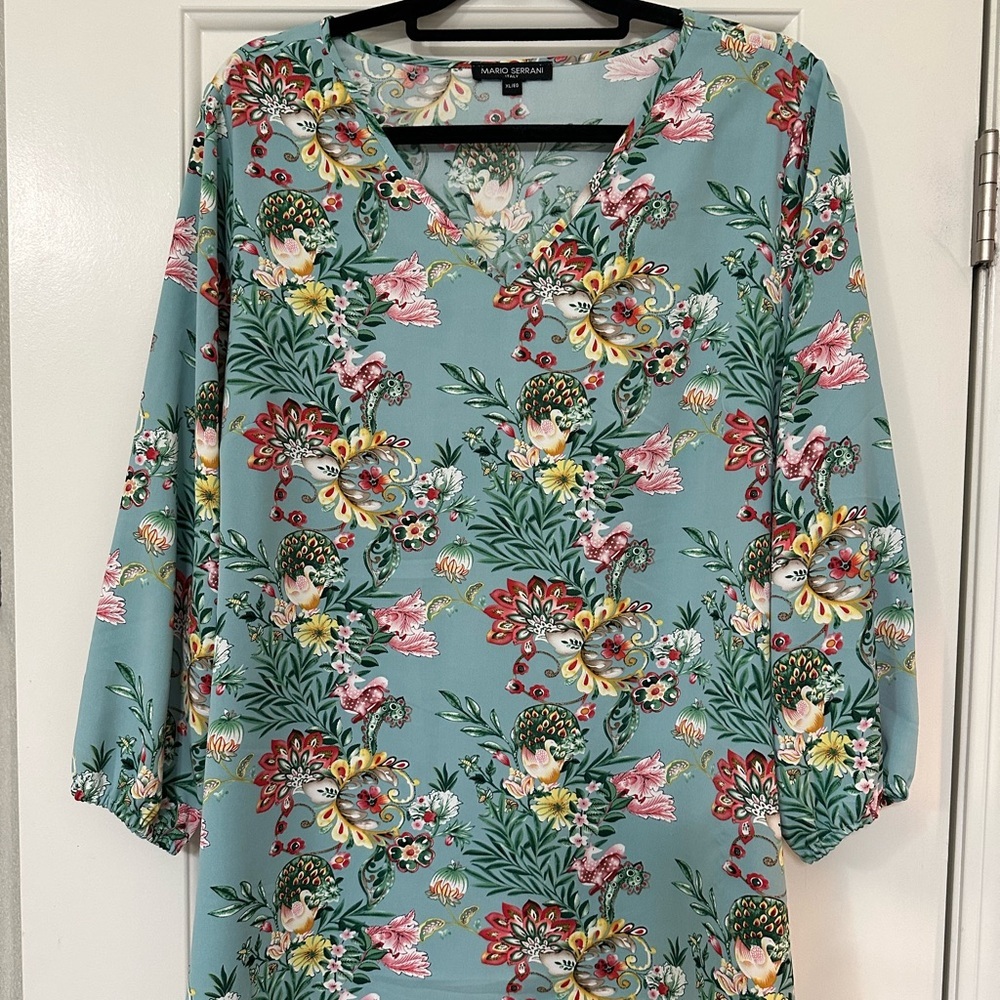 Mario Serrani Teal Floral Blouse